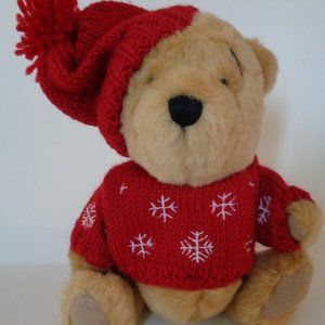 Boyd's Bear Winnie the Pooh plush with winter sweater and bobble hat, height 8"